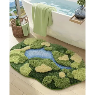 DEXI Moos-Badematte, ultradick, weich, grün, rutschfest, waschbar, Badematte, wasserabsorbierend, Mikrofaser, Teppiche für Duschboden, Waschbecken, Schlafzimmer, 51 x 81 cm, Moosgrün