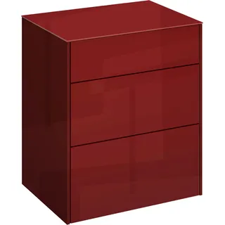 Kommode MÄUSBACHER, rot (bordeauxrot matt lack nb, glas bordeauxrot glanz), B:52cm H:63cm T:42cm, Sideboards, Kommode, Kommode BHT 52/63/42 cm, Push to open, Front+Oberplatte=Glas
