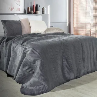 Eurofirany Exklusive Decke Tagesdecke Glamour Steppdecke Bettüberwurf Überwurf (SSOFIA Dunkelblau, 170 x 210 cm)