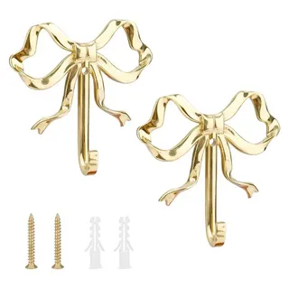 Wandhaken 2 Stück mit Schleifenknoten und Schmetterling, gold, Zinklegierung, für Mäntel, Hüte, Taschen