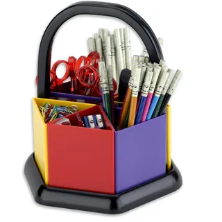 Adventa Schreibtisch-Caddy, 6-teiliges Set Kinder Schreibtisch Organizer, Kunstbedarf Aufbewahrung, Bleistift Töpfe für Klassenzimmer, Heimschule Supplies Organizer und Aufbewahrung mit Griff