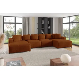Fun Möbel Wohnlandschaft Stoff U-Form 3-Sitzer Braun