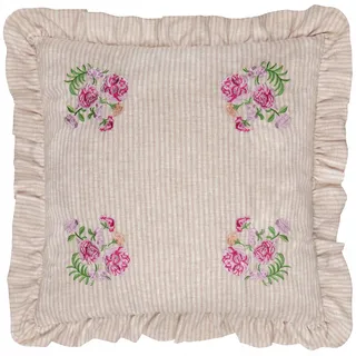 furn. Wylder Martha Ruffle Kissenbezug – Landhaus Cottage Floral Bestickt Gestreift Dekorativer Bezug (Rosa – 50x50cm)