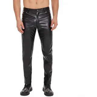 Stilvolle Herren-Lederhose mit elastischer Taille, lässiges Design mit Reißverschluss (M schwarz)
