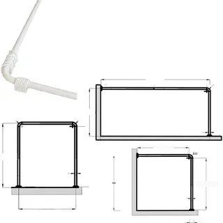 Universal Winkelstange, DUSCHVORHANGSTANGE, Duschvorhang/Winkel, U und L - Form Stange Farbe Weiß inkl. Ringe