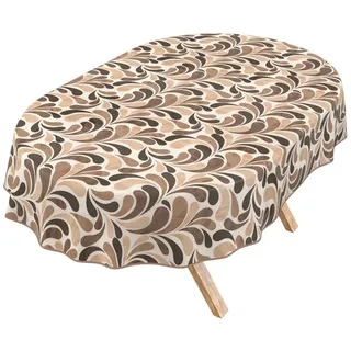 ANRO Tischdecke abwaschbar Baumwolloptik Retro Tropfen Natur wetterfest (Einzelstück 1-tlg, eine Tischdecke), Stofftischdecke schmutzabweisend 240x140cm Retro Tropfen Natur beige Oval | 140 cm x 240 cm