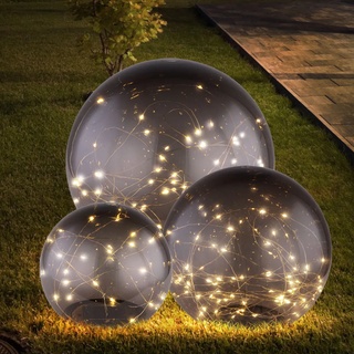 3er Set LED Solar Kugel Stand Leuchten Deko Lichterkette Garten Außen Wege Steh Lampen