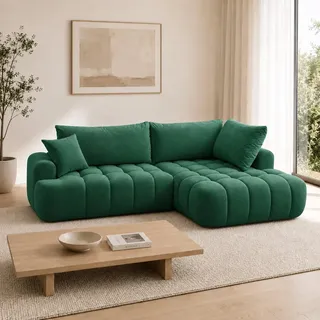 Home Collective Ecksofa Sofa Couch ausziehbar inkl. Bettkasten Schlafsofa Gästebett 265x177 cm | weicher Stoff & Bonnell-Federkern | Wohnlandschaft Wohnzimmer L-Form | inkl. Kissen | Grün