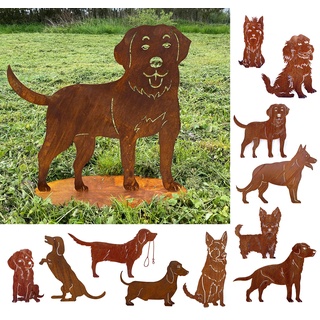 Gartenfigur Hund Bernhardiner 60x60cm auf Platte Edelrost Gartendeko Wetterfest Rost Metall Rostfigur Hund Tier von Steinfigurenwelt