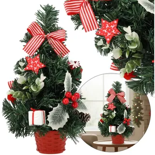 Sarcia.eu Künstlicher Weihnachtsbaum KLEIN künstlicher Weihnachtsbaum rot mit Stechpalmen, geschmückt 30 cm