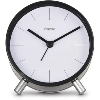 Hama analoger Funkwecker (DCF Funkuhr, ohne Ticken, mit Stunden- und Minutenzeiger, 1 Weckzeit, Schlummerfunktion, Hintergrundbeleuchtung, Elegantes Design, inkl. Batterie) schwarz