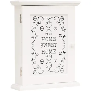 Schlüsselschrank aus Holz Weiß – Home Sweet Home Schlüsselbrett mit 6 Haken Schlüsselkasten – Wandmontage – Shabby Chic Schlüsselbox für Flur & Eingangsbereich