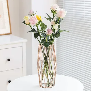 Glasvase Mit Geometrischem Metallständer, Klare Kristallvase Als Tischdekoration, Hydrokultursystem