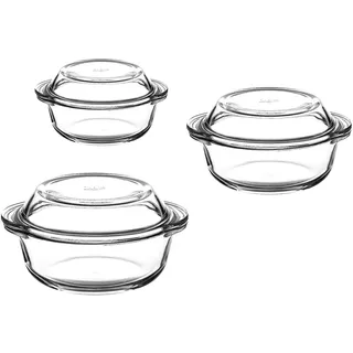 Pasabahce Auflaufform 3er Set rund 22/18,5/16 cm Transparent/Weiß