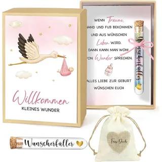 Wiladu Spardose Wiladu Geburt Geschenk Reagenzglas Jutesäckchen Grußkarte rosa