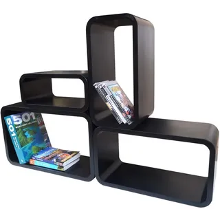 Cube Verstärkte Vielen Farben MDF Retro Design 4er Set Regal Regale Wandregal Deko Würfel CD DVD Lounge LO01 (Schwarz)