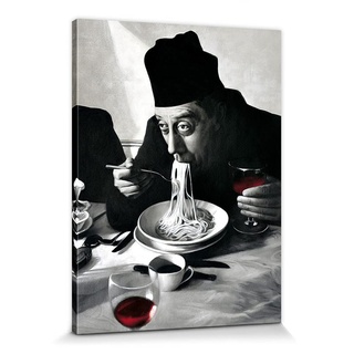 1art1 Kochkunst Poster Spaghetti, Rotwein, Don Camillo Bilder Leinwand-Bild Auf Keilrahmen | XXL-Wandbild Poster Kunstdruck Als Leinwandbild 80x60 cm