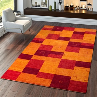TT Home Teppich Indischer Gabbeh Handgefertigt Modern 100% Wolle Karo In Terrakotta, Größe:120x170 cm