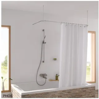 PHOS Design Duschvorhangstange U-Form Badewanne, Verschraubt, Edelstahl 160 cm
