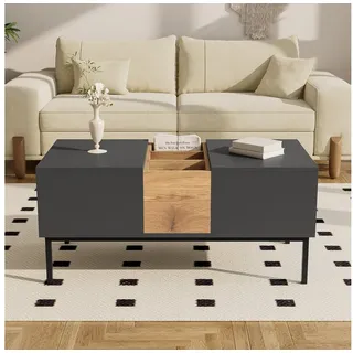 Ulife Couchtisch Höhenverstellbarer Satztisch, Wohnzimmertisch, Beistelltisch, mit verstellbarem Tischplatte, 100x50 cm grau|schwarz