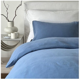 Bettwäsche Handmade Musselin Bettwäsche – 100% Baumwolle – weich und kuschelig, von Herzen, Bettwäsche von Hand genäht blau 155 cm x 200 cm