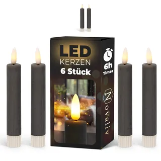 Stabkerzen LED mit Timer GRAU 8 Stück Indoor 6 Stunden ECHTWACHS 15cm Höhe für Kerzen 2,2cm Durchmesser 2 AAA Batterien notwendig LED Stabkerzen 4er Set GRAU (zwei Mal) bewegliche Flamme Licht