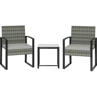 Outsunny Rattan Bistroset, 3 teiliges Gartenmöbel-Set mit 2 Gartenstühlen, Couchtisch, abnehmbar Kissen, Balkonmöbel-Set Sitzgruppe Gartengarnitur für Garten, Terrasse, Hellgrau   Aosom