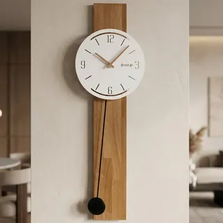 FLEXISTYLE Wanduhr groß ohne tickgeräusche Naturale modern Holz XXL Eiche Badezimmer Wohnzimmer mit pendel (Eiche, Weiß)