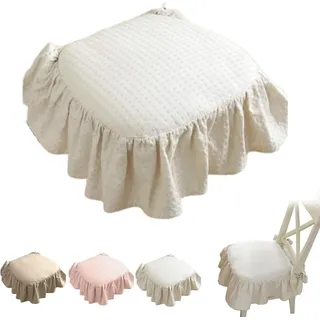 Diwzbyn Sitzkissen Rutschfestes Stuhlkissen mit Volant,Bindebändern, Landhaus, für Esszimmer,Büro, Schreibtisch und Wohnzimmer,43x45cm