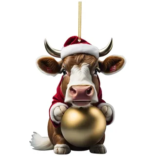 Weihnachtsdeko 2D Weihnachtskuh Anhänger Acryl Kuh Weihnachtsschmuck Lustig Weihnachtskugel Kuh Ornament Fenster Tür Auto Hängende Deko Party Weihnachten Geschenk Christbaumschmuck (A-012, One Size)