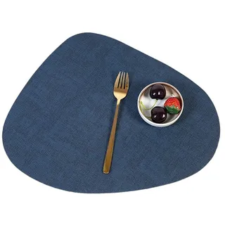 Stfery Tischset 2, Platzdeckchen Oval Abwaschbar Leder Dunkelblau Tischsets Platzsets Abwaschbar 42.5x34cm