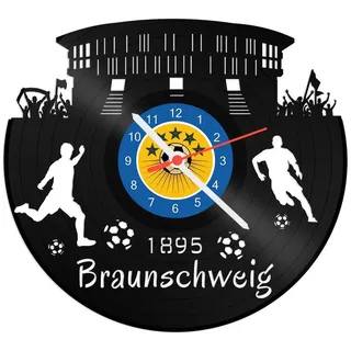 GRAVURZEILE Wanduhr Schallplattenuhr Braunschweig - 100% Vereinsliebe - Fußball schwarz