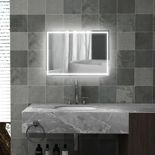HOMCOM Badspiegel mit Beleuchtung LED Wandspiegel 70 x 50 cm Silber