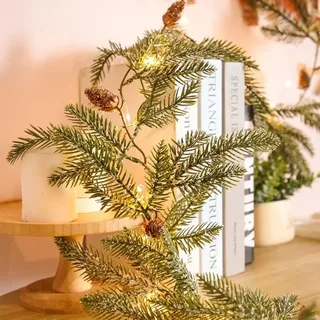 Weihnachtsgirlande mit Beleuchtung 20LEDs,Tannengirlande Lichterkette 1.8m Batteriebetrieben Deko Treppe Fenster Tür Tisch(Tannenzapfen) - Weiß