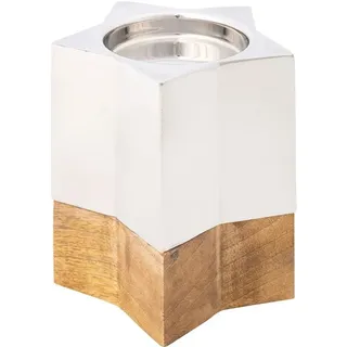 Creativ deco Kerzenhalter Weihnachtsdeko (1 St), edle Kombi aus Edelstahl und Holz braun|weiß