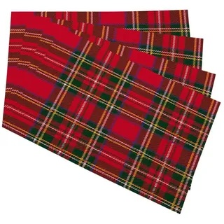 oFloral Tischsets mit Schottenkaro, kariert, für Küche, Esstisch, Set mit 4 Stück, traditionell rot, schwarz, grün, schottische Weihnachten, Neujahrsdekoration, Leinen, waschbar, hitzebeständig.
