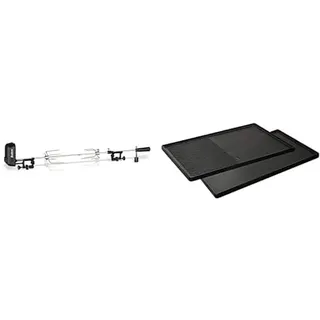 Enders Grillspieß Pro, edelstahlfarben & GUSS-WENDEPLATTE 1/2 7893 Boston 4, Monroe PRO 4, 43cm x 32cm, Grillplatte, gerippt und glatt, beidseitig nutzbar, Gasgrill BBQ, Grill-Zubehör, Schwarz/Grau