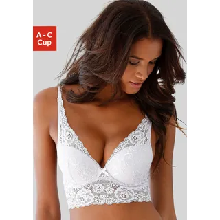 Bustier LASCANA Gr. 85, Cup A, weiß (offwhite) Damen BHs Bustiers Push-up-BH aus floraler Spitze, Dessous