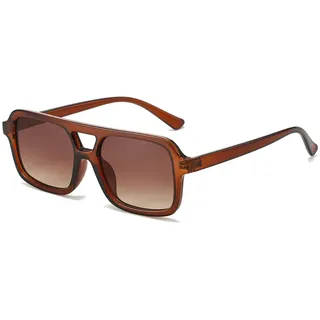 YAMEIZE Retro 70s Double Bridge Pilot - Rechteck Sonnenbrille für Damen Herren Vintage Style Quadratisch Eyewear UV400 Schutz Brille Autofahren Outdoor - Einheitsgröße