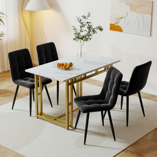 Merax Essgruppe, (5-tlg), Esstisch mit 4 Stühlen Set Esszimmer Sitzgruppe, Metallbeine, Schwarz