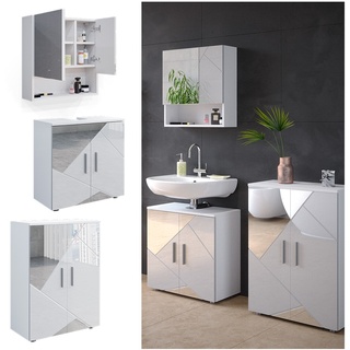 Vicco Badmöbelset mit Dekospiegeln Irma Weiß Hochglanz modern Badezimmerschrank Badschrank Badezimmermöbel Waschtischunterschrank Spiegelschrank Kommode Schranktür Schrankfach Schrankschublade