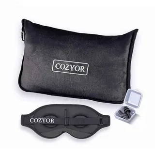 Cozyor 3-TLG. Reiseset: 3D Schlafmaske + Ohrstöpsel + Reisekissen & Reisedecke 2 in 1 Augenmaske für Flugzeug & unterwegs - für Kinder & Erwachsene