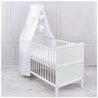 Generisch Baby Delux Babybett Himmel Betthimmel Chiffon Baumwolle Verlauf Baldachin für Babybett Kinderbett Wiege Stubenwagen Himmelstange Applikationen Deko (Weiß, mit Himmelstange)