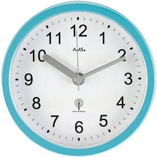 AMS 5921 Wanduhr / Tischuhr Funk türkis, wasserdichte Badeuhr, Kuststoffgehäuse