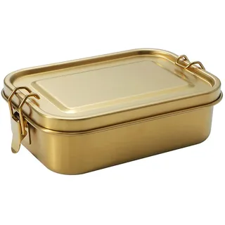 Brotdose Edelstahl,800 ml Lunchbox Brotdose Kinder mit Fächern,Brotzeitbox mit Abnehmbarem Gitter,Auslaufsicher Bento Box Lunch Box,Metall Frühstücksdose Brotbox Erwachsene für Arbeit Schule-Gold