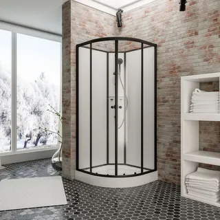 Schulte Home Kreta II Runddusche mit Schiebetür 89 x 202 cm Mattschwarz Sicherheitsglas