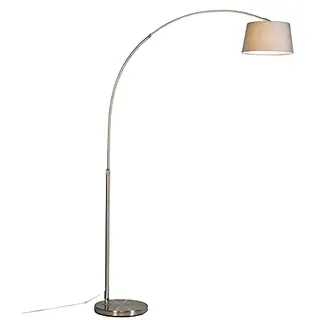 Qazqa - Modern Smart Bogenlampe Stahl I Silber I nickel mattschirm grau inkl. WiFi A60 - Arc Basic I Wohnzimmer - Stahl Rund - LED geeignet E27