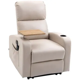HOMCOM Massagesessel elektrisch Relaxsessel mit Massagefunktion (Ruhesessel, 1-St., Fernsehsessel), mit Fernbedienung, Drehbarem Tisch, Mikrofaser, Beige beige|weiß