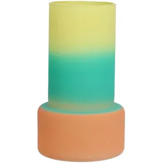 INNA-Glas Glasvase NULAILA, gelb-türkis-Aprikose-matt, 17 cm, Ø 10 cm - Bunte Vase/Windlichtglas