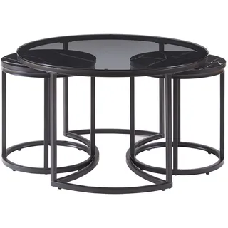 [en.casa] Couchtisch 2er Set Kokkola Rauchglas/Marmoroptik, schwarz [en.casa]